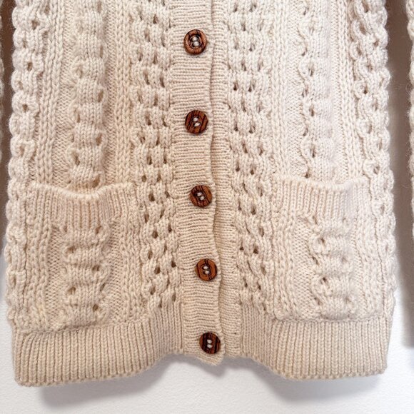 VTG John Molloy Cream Irish Wool Fisherman Knit Cardigan Sweater Size 34 | XS/S - Picture 5 of 12